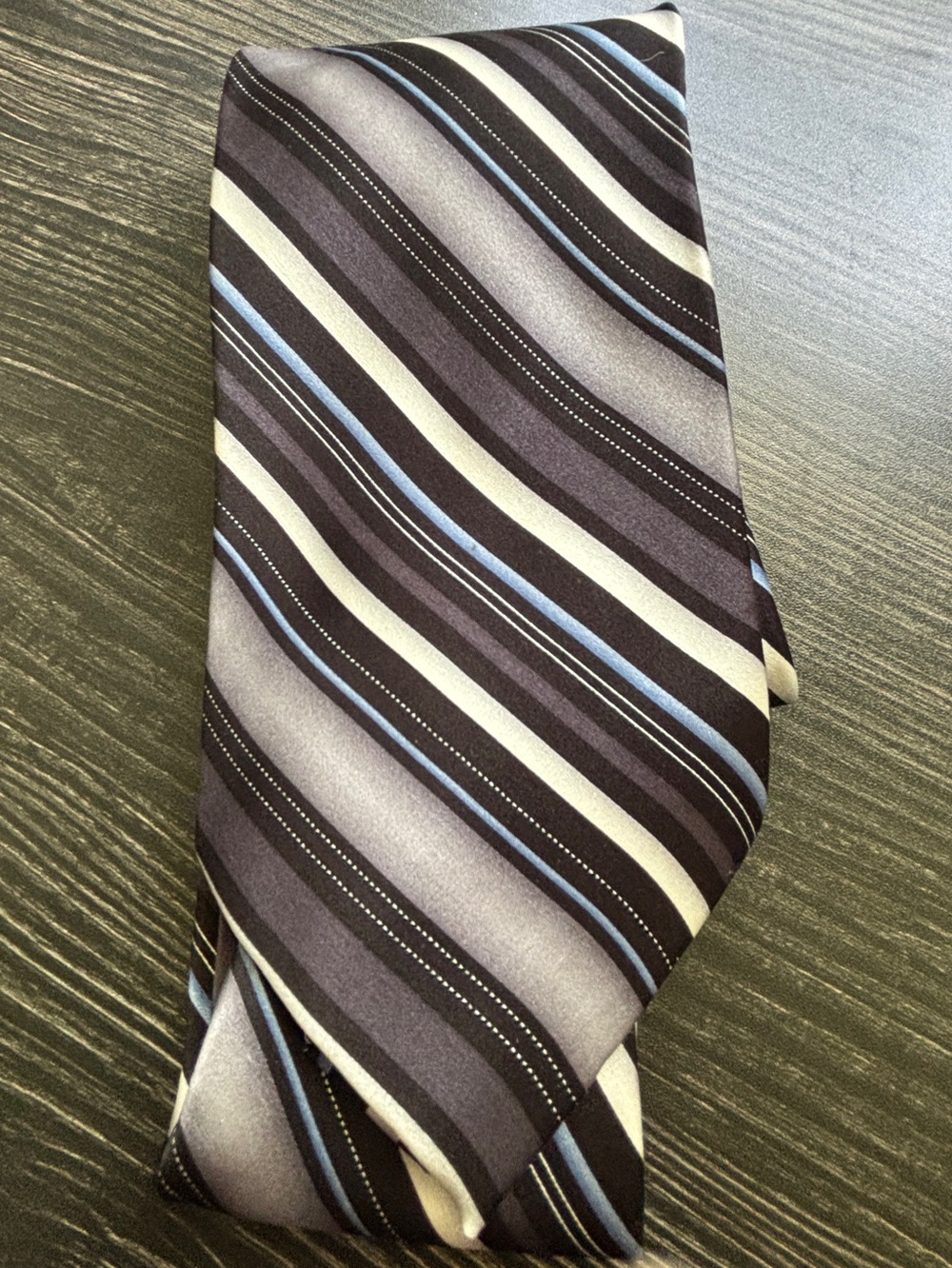 Stafford Men's XL Diagonal Stripe Tie in Black, Gray & Blue SKU 21